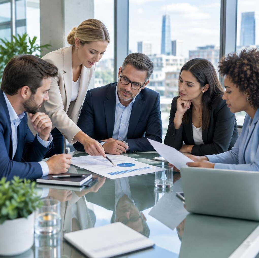 Team of professionals collaborating around a table